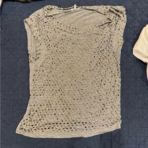 Joie Gray Embellished Short Sleeve Top